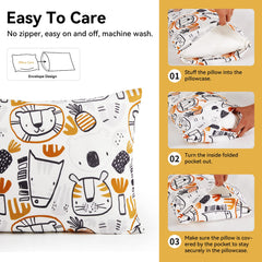 TILLYOU tightly stitched lion pillowcase, durable seams for daily toddler use.