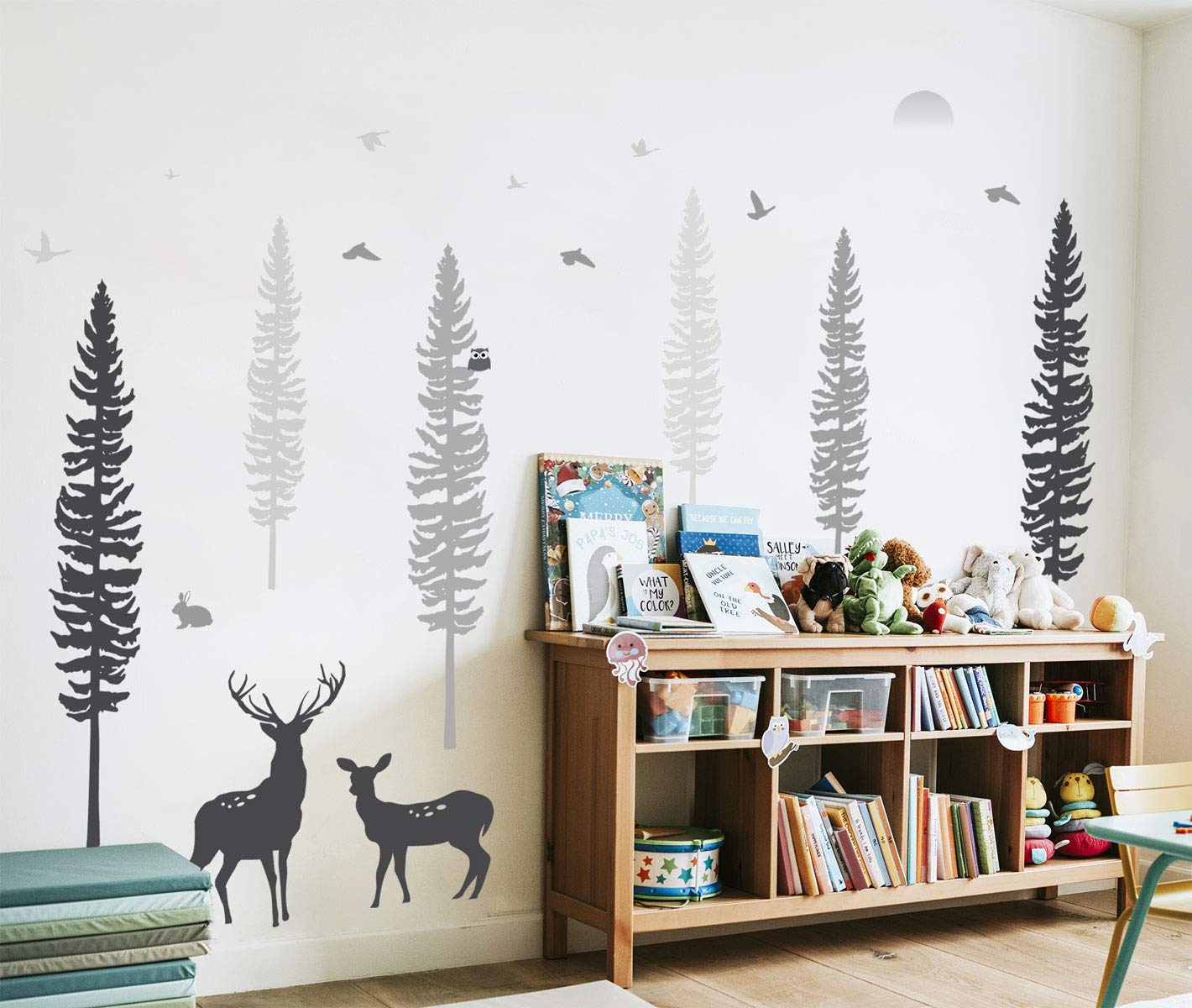 Timber Artbox pine tree decals brighten play spaces without painting