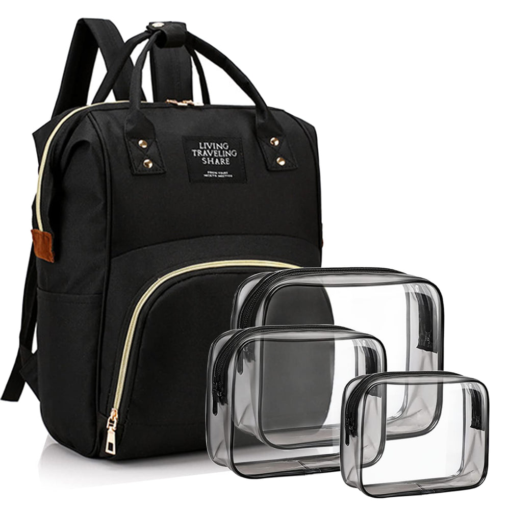 Timberer diaper bag front view highlighting black color and sleek organization