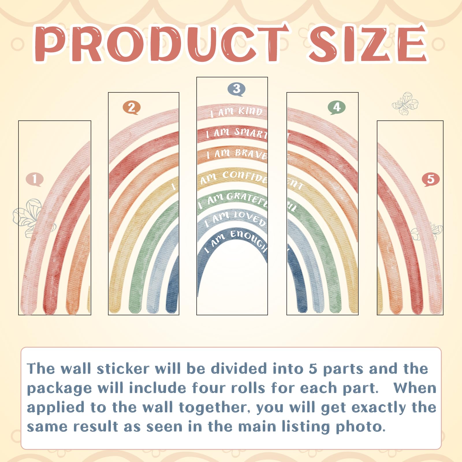 Tinideya rainbow wall decal adhesive-back ensures damage-free decorating.