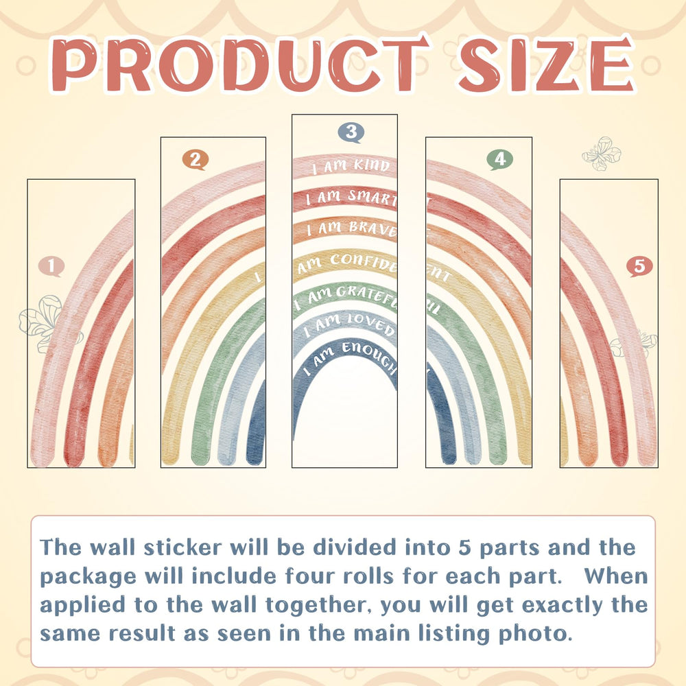 Tinideya rainbow wall decal adhesive-back ensures damage-free decorating.
