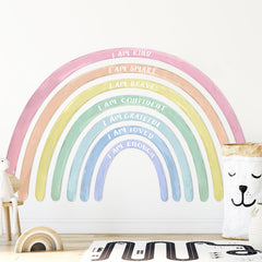 Tinideya rainbow wall decal assembly adds pastel charm to a kid's room.