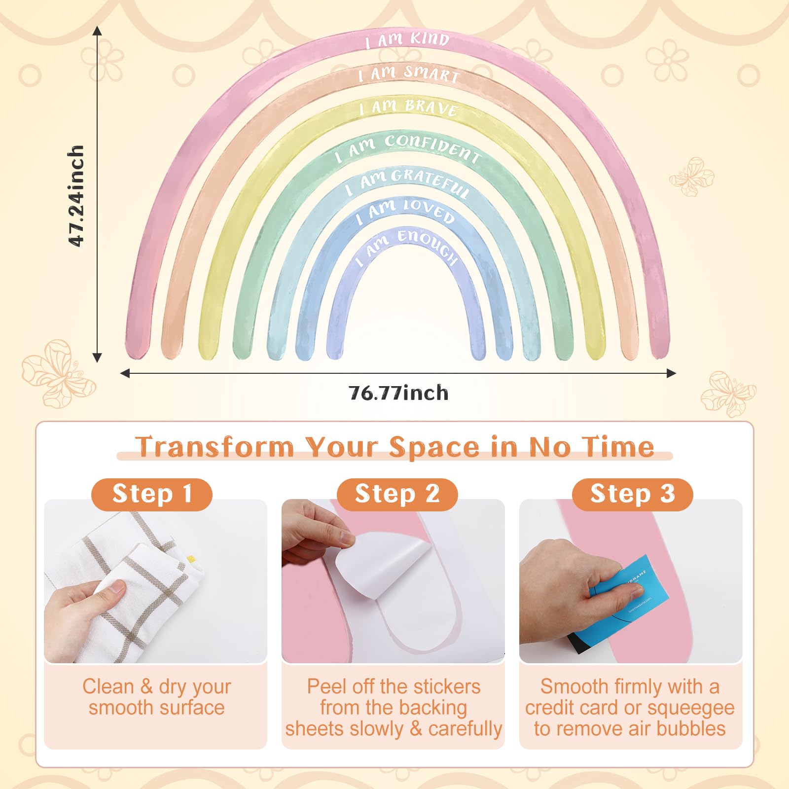 Tinideya rainbow wall decal close-up highlights durable waterproof vinyl.