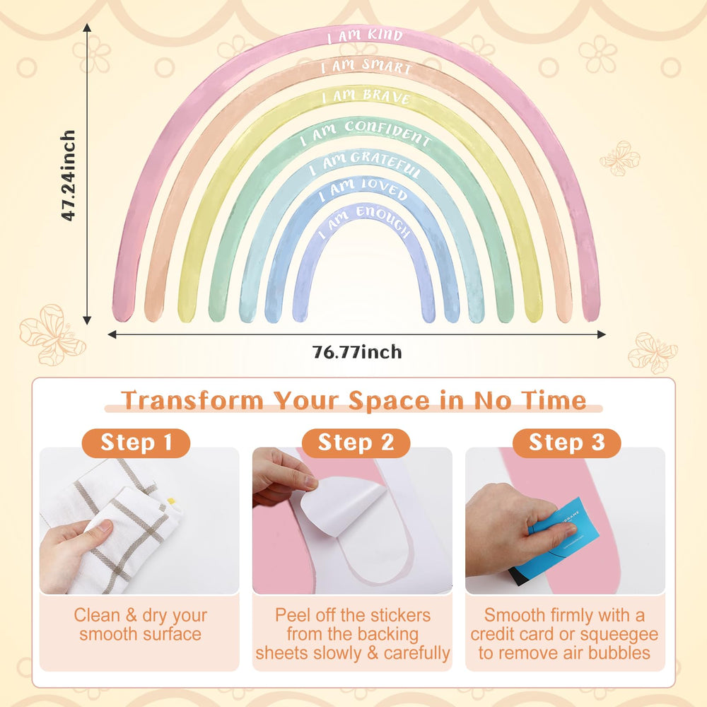 Tinideya rainbow wall decal close-up highlights durable waterproof vinyl.