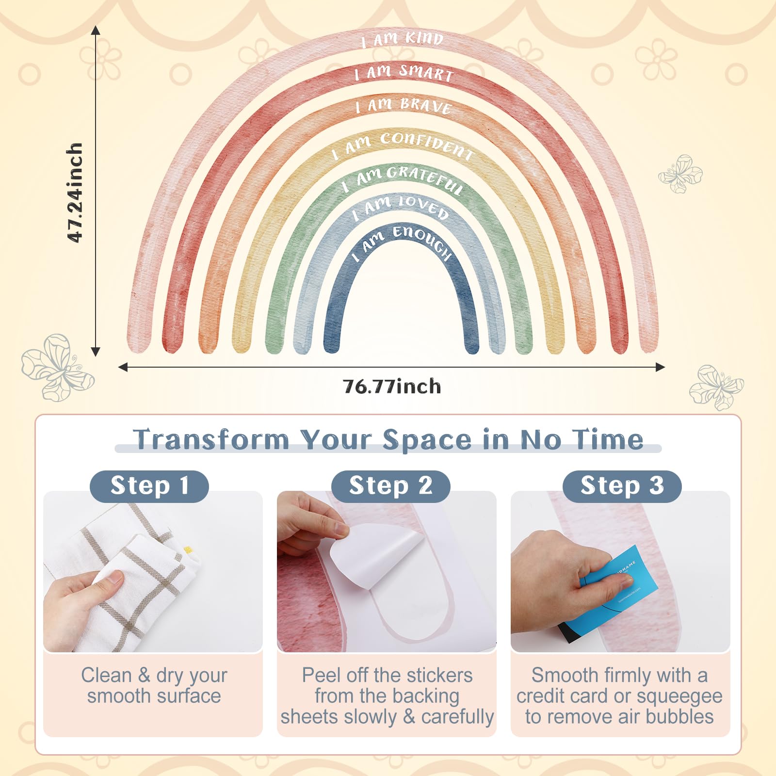 Tinideya rainbow wall decal five pieces numbered for simple assembly.
