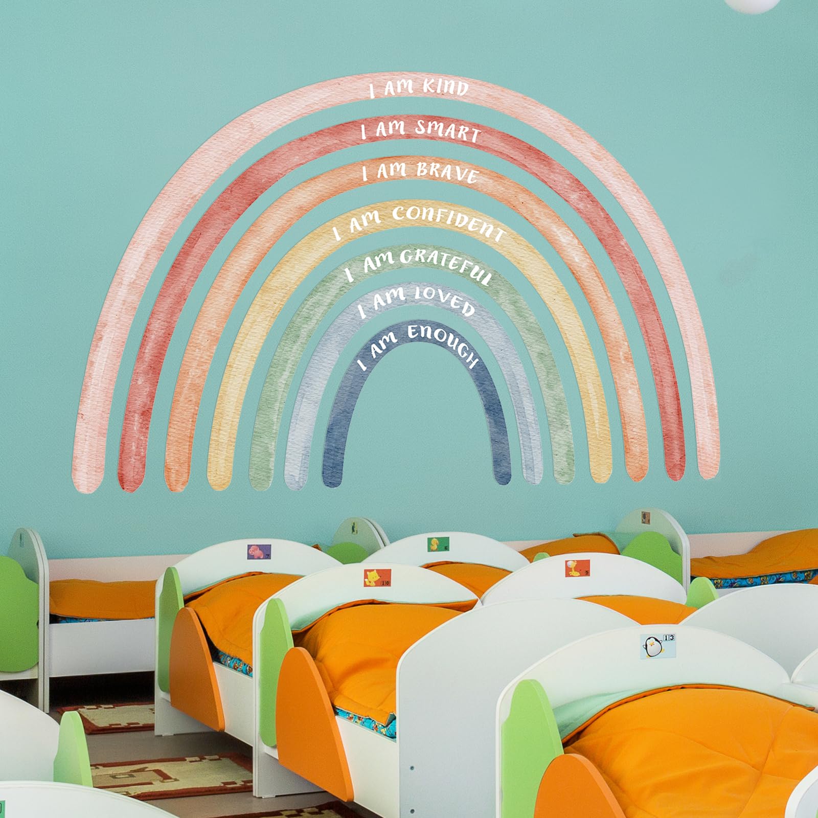 Tinideya rainbow wall decal includes inspirational quotes to motivate daily routines.