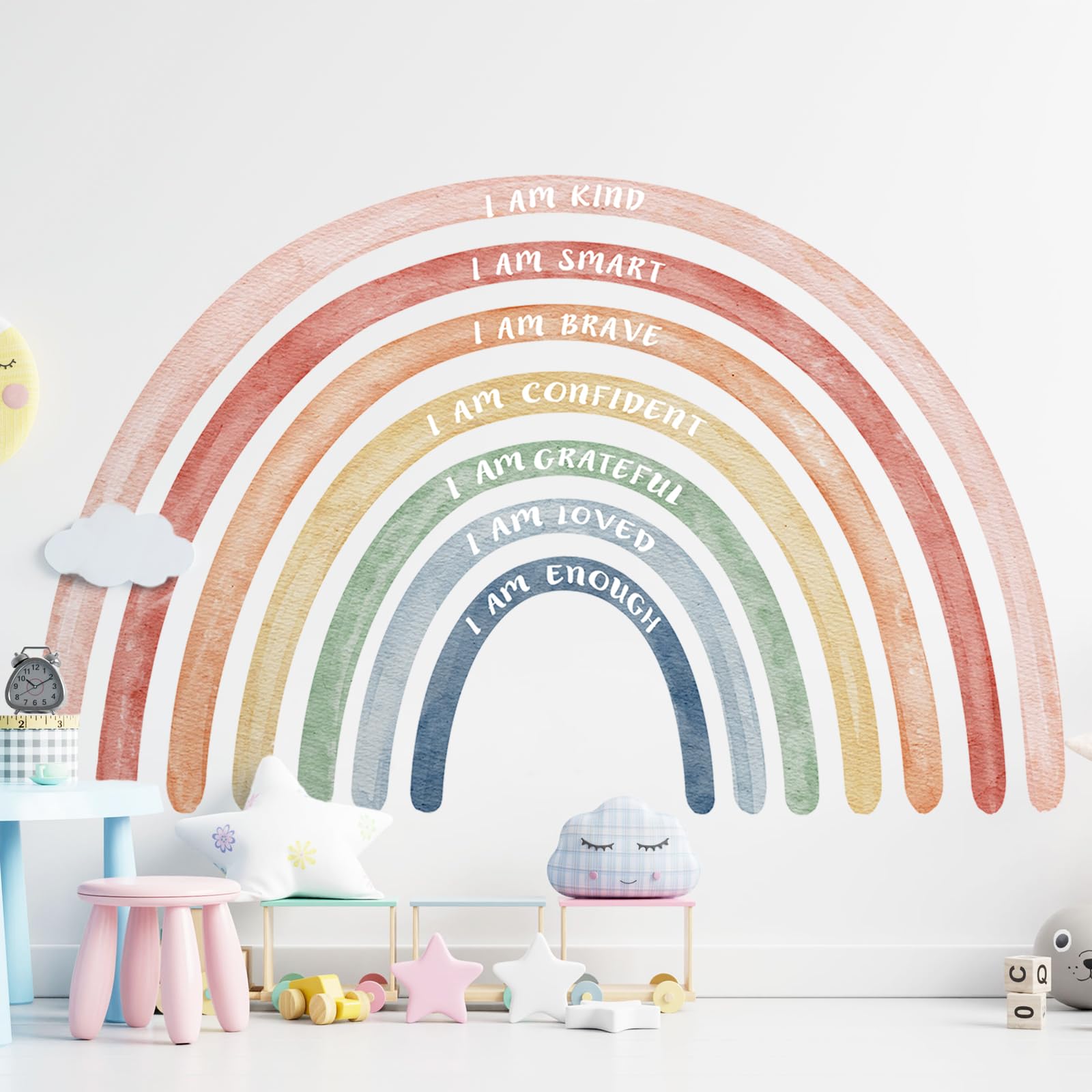 Tinideya rainbow wall decal large mural adds vivid color to bedrooms.