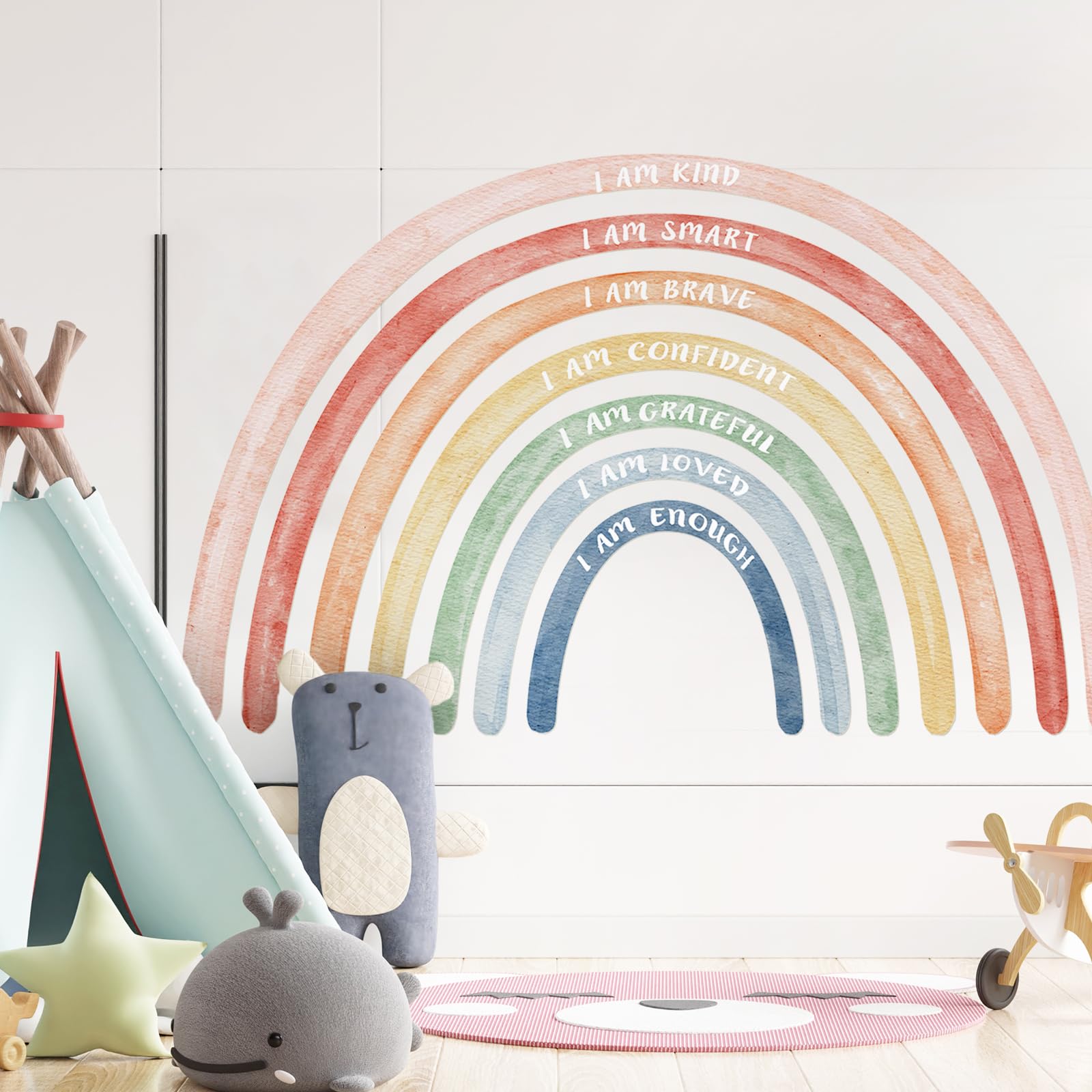 Tinideya rainbow wall decal versatile use across bedrooms, nurseries, and classrooms.