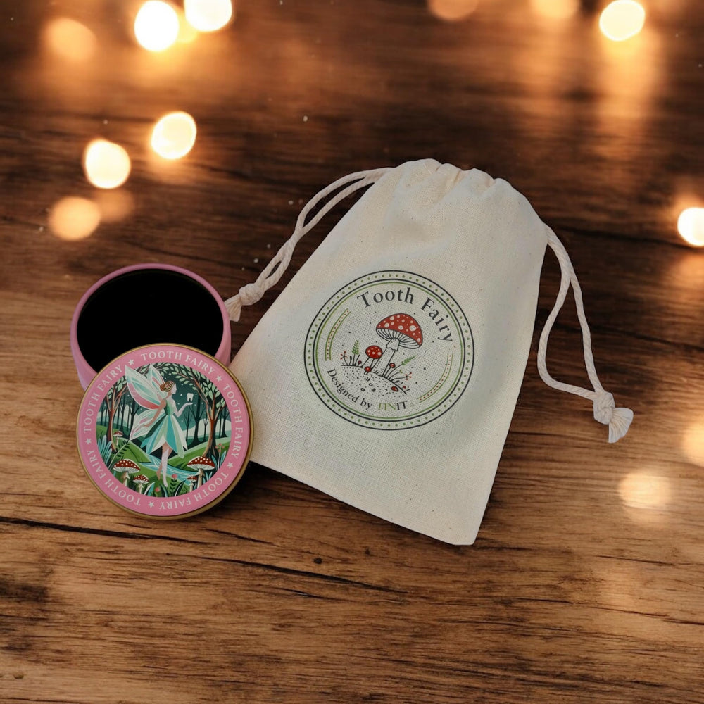 TINIT Tooth Fairy Tin under pillow ready for nightly tooth ritual