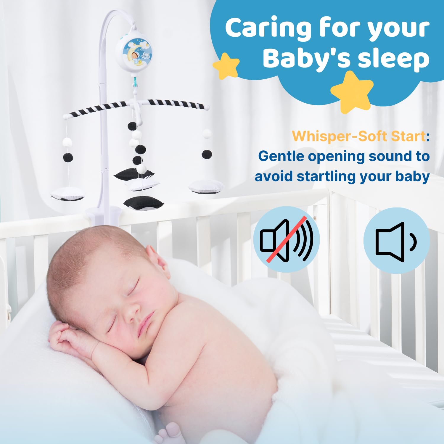 TINITIGIES crib mobile motor ABS safety design for durability.