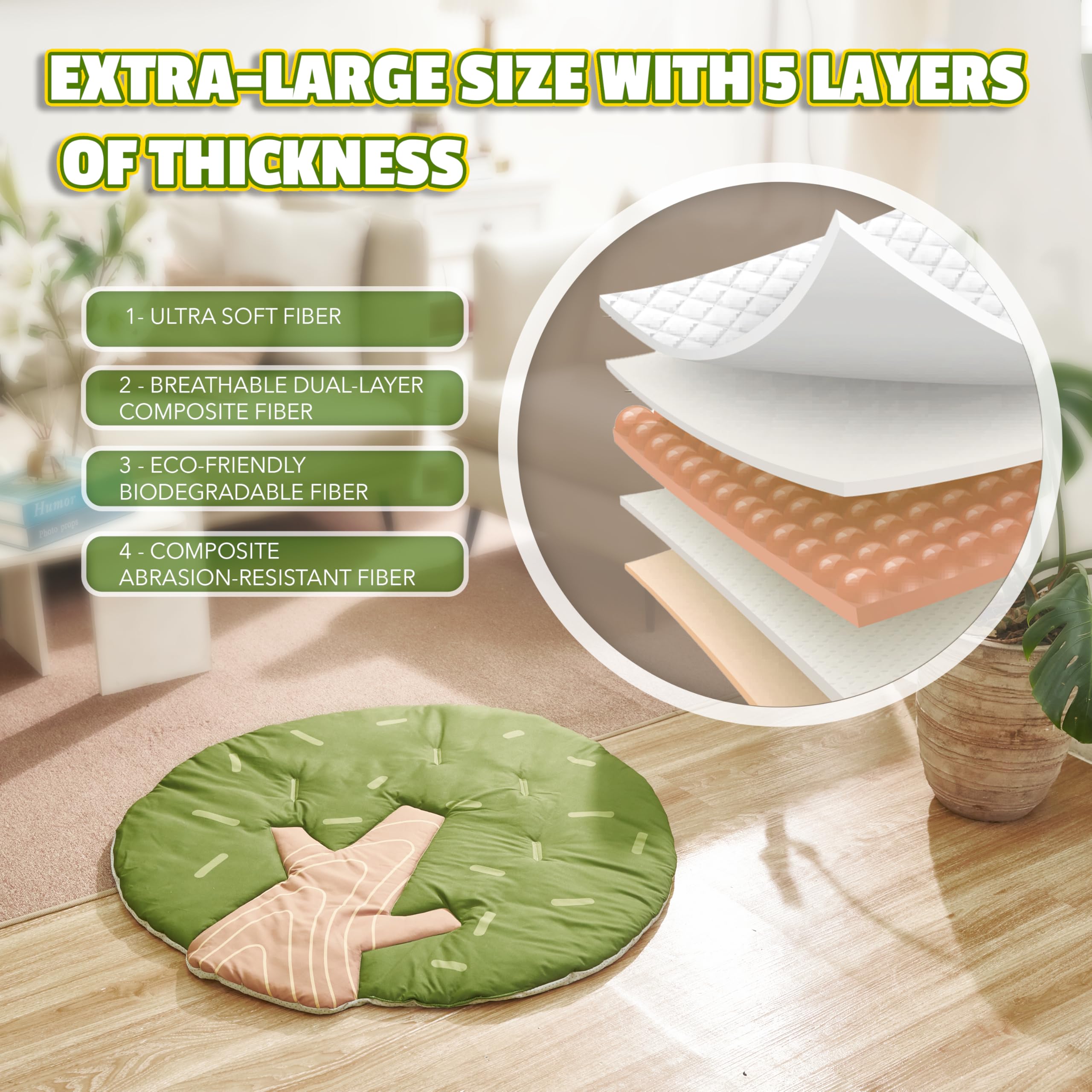 TINITIGIES oversized tummy time mat shows 53 x 37 inches of space.