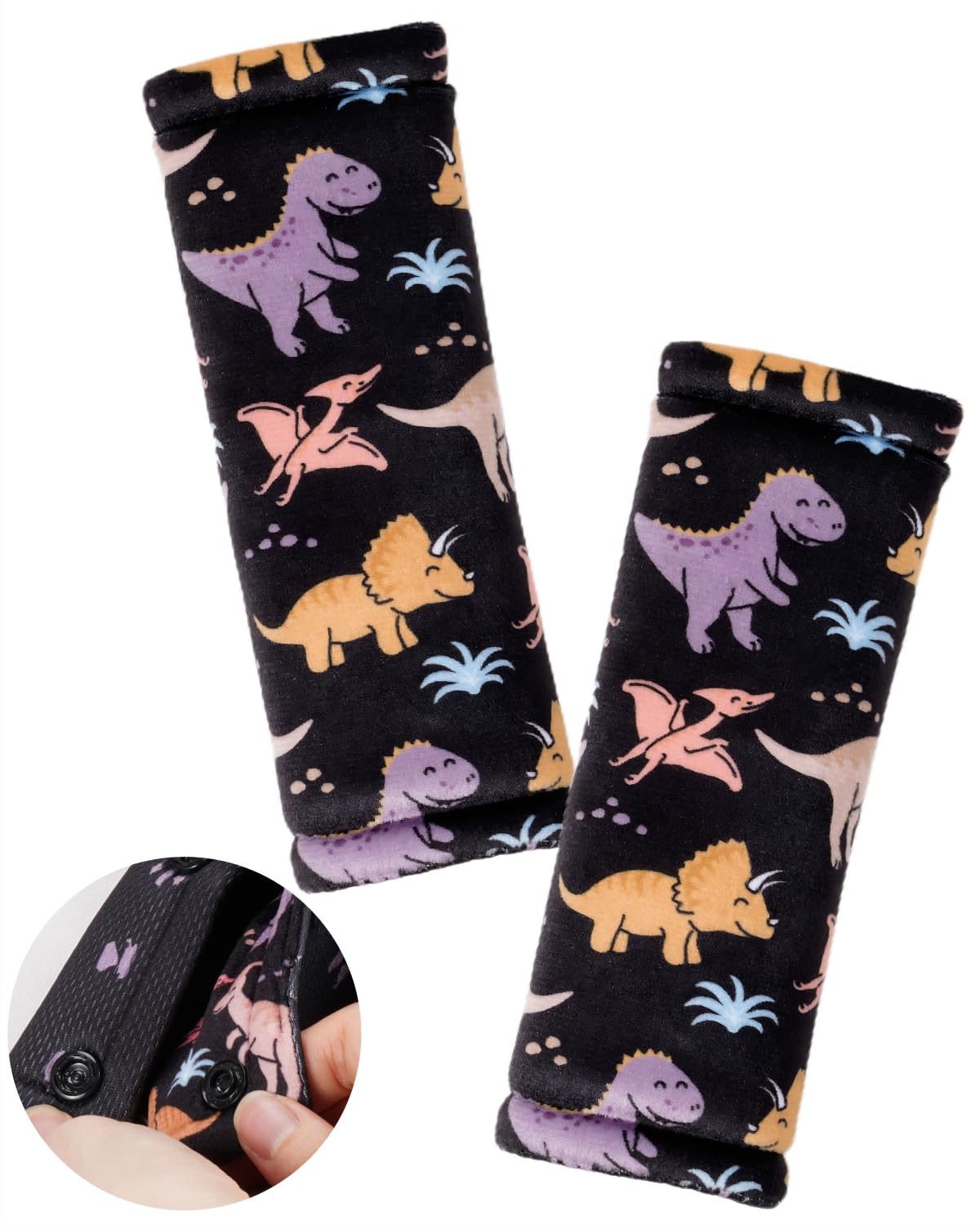 TinlyFinly Dinosaur seat belt pad fits many belts for secure, snug fit.