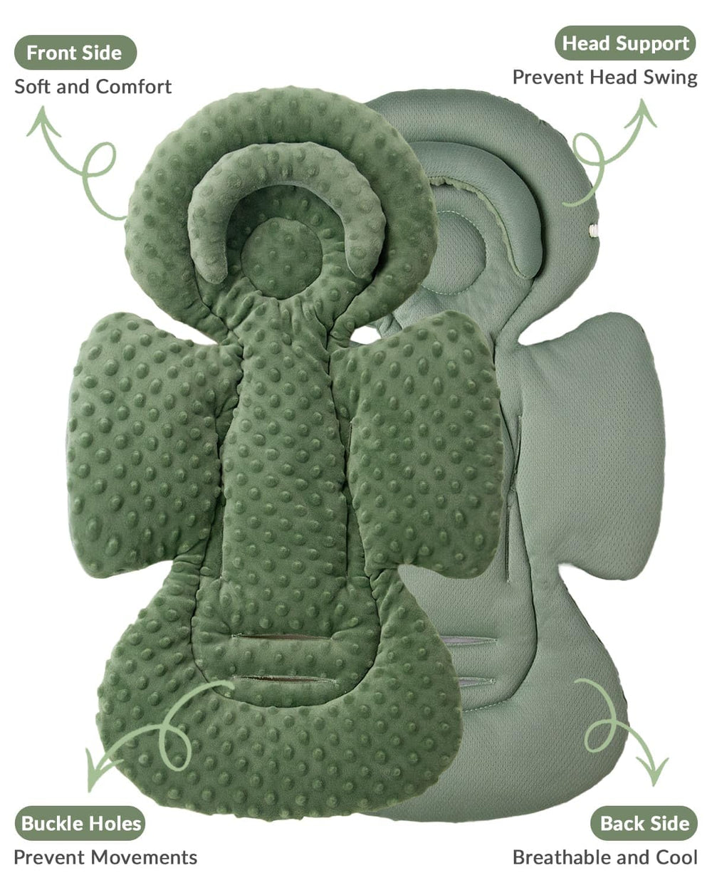 TinlyFinly dots dark green insert enhances car seat comfort for babies
