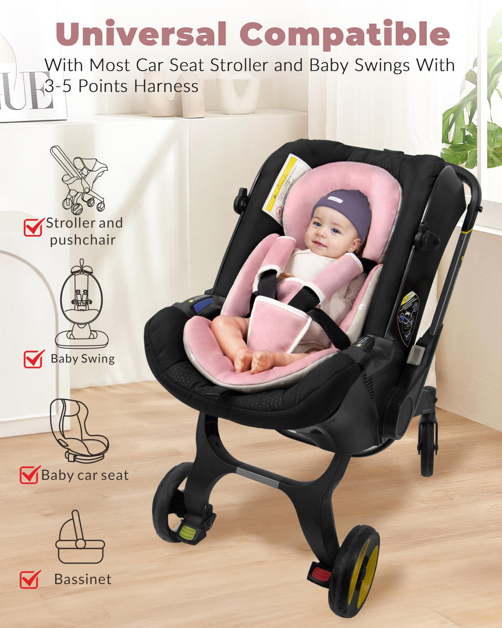 TinlyFinly headpiece insert helps keep newborn heads steady during rides.