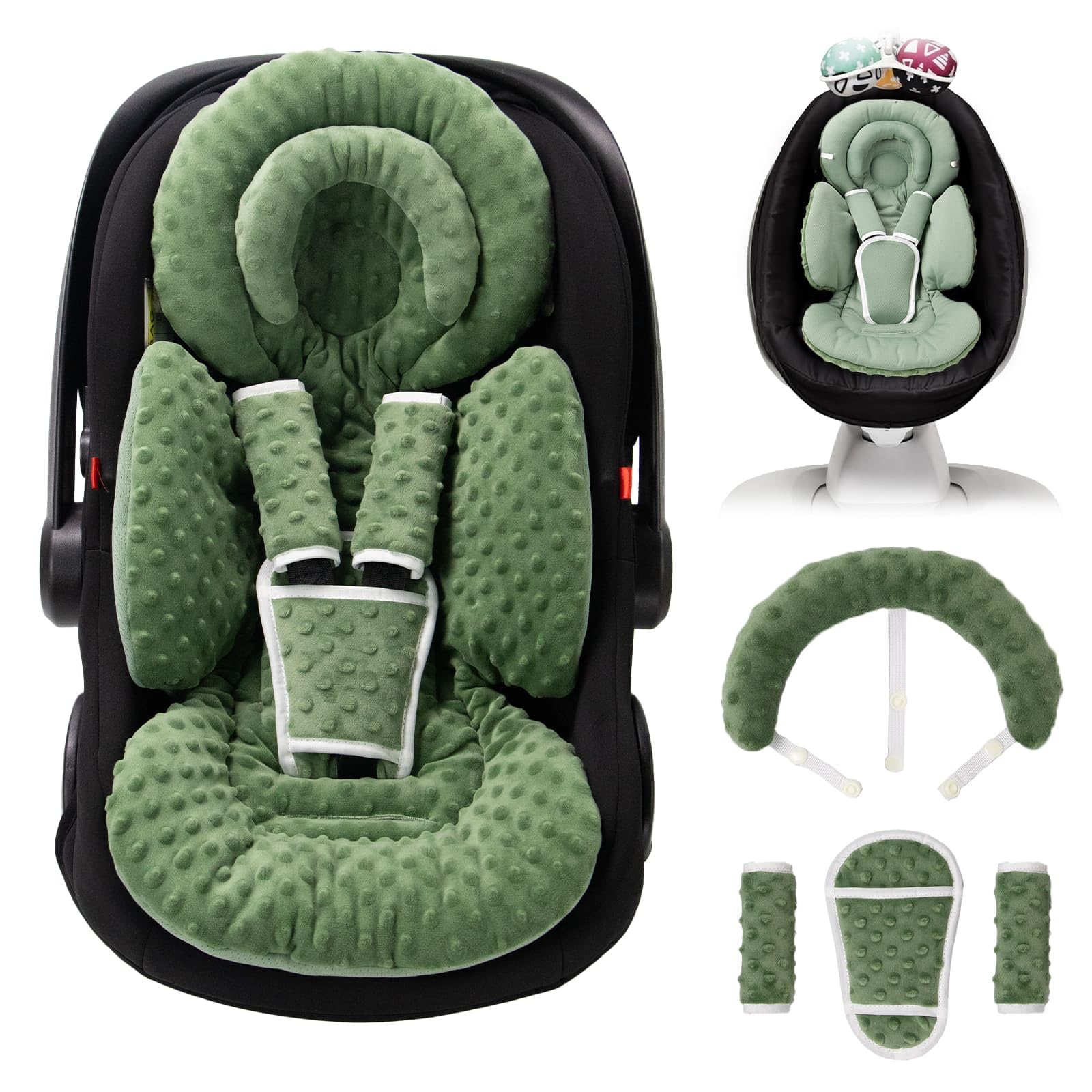TinlyFinly infant seat insert with dots pattern for secure head support during rides