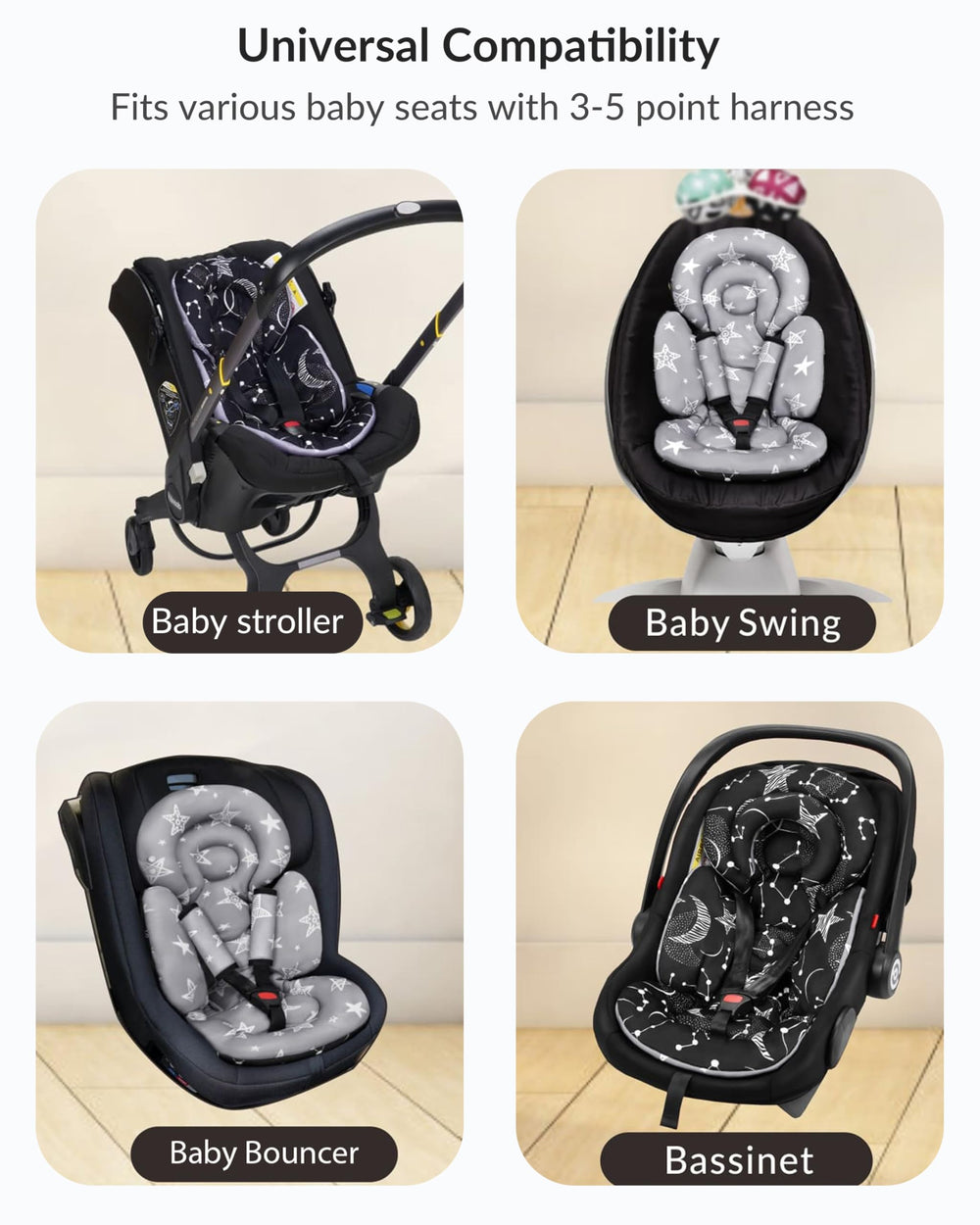 TinlyFinly universal 3- to 5-point harness compatibility with many seats.