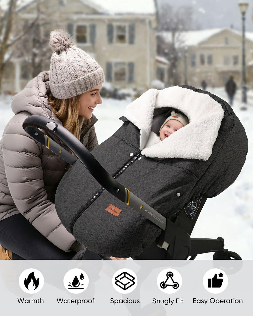 TinlyFinly easy-access zipper allows quick checks without exposing the baby.