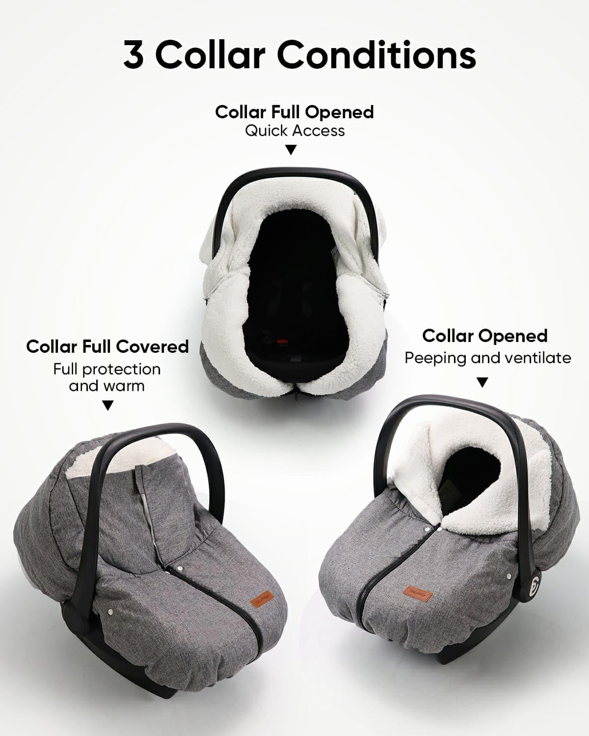 TinlyFinly front-center zipper for easy access while keeping cold air out