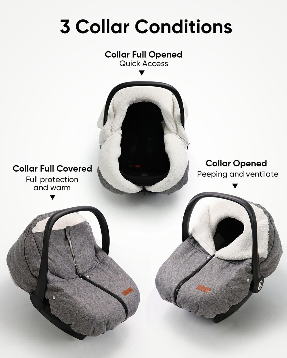 TinlyFinly front-center zipper for easy access while keeping cold air out