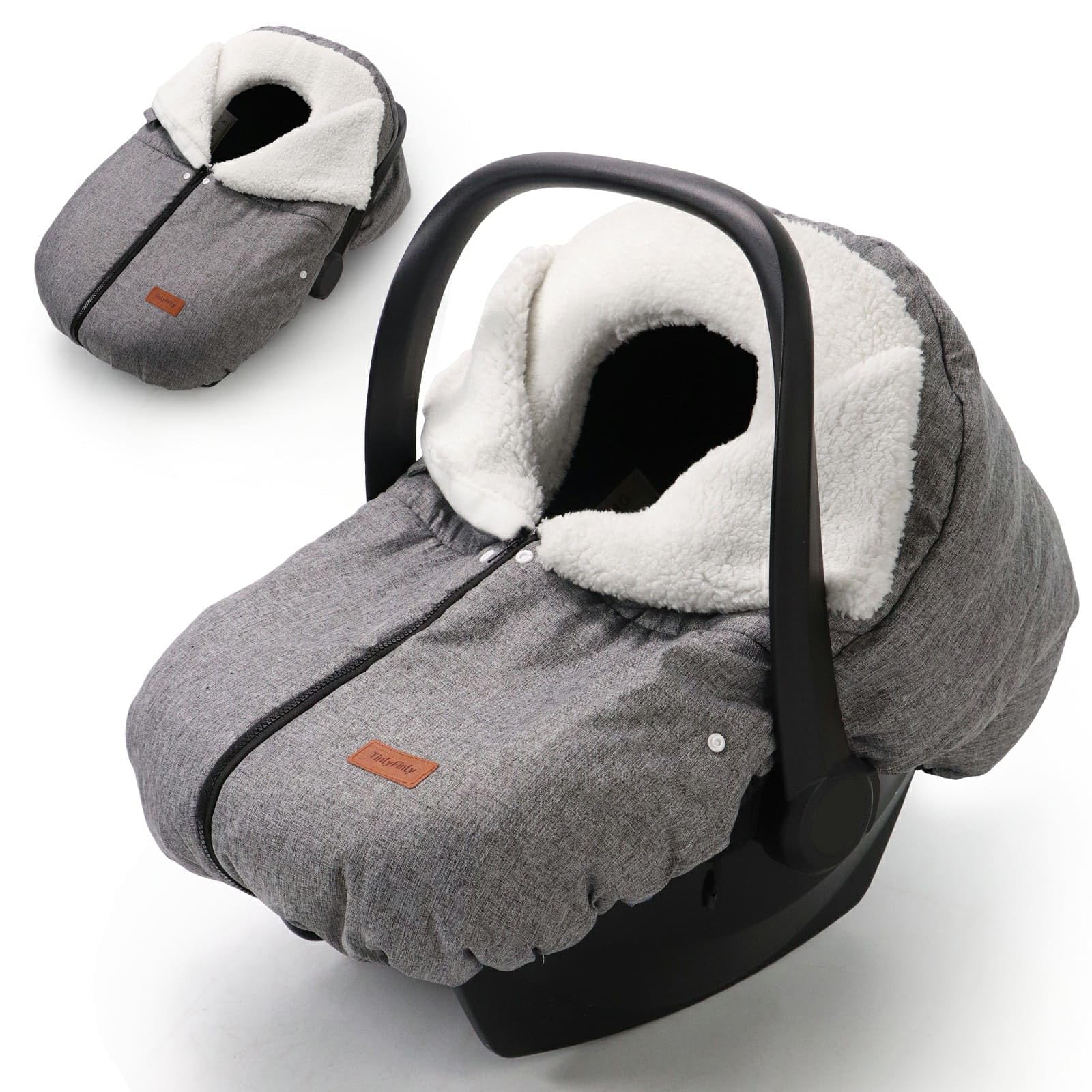 TinlyFinly winter car seat cover grey with waterproof exterior for rain and wind protection
