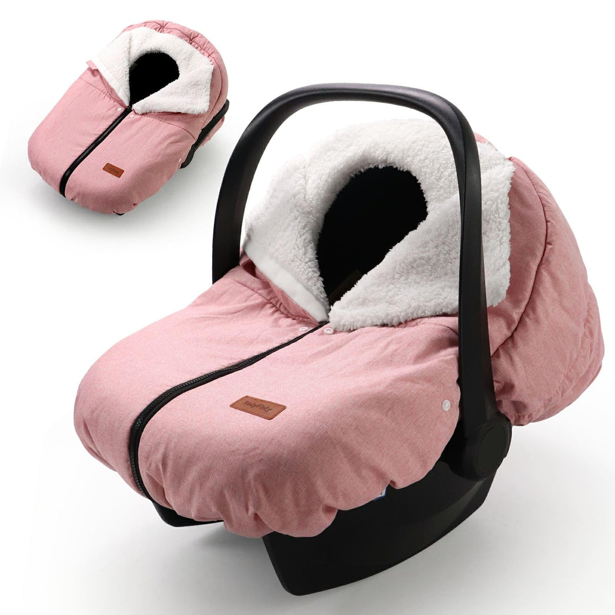 TinlyFinly winter car seat cover with waterproof exterior keeps baby dry in wet weather.
