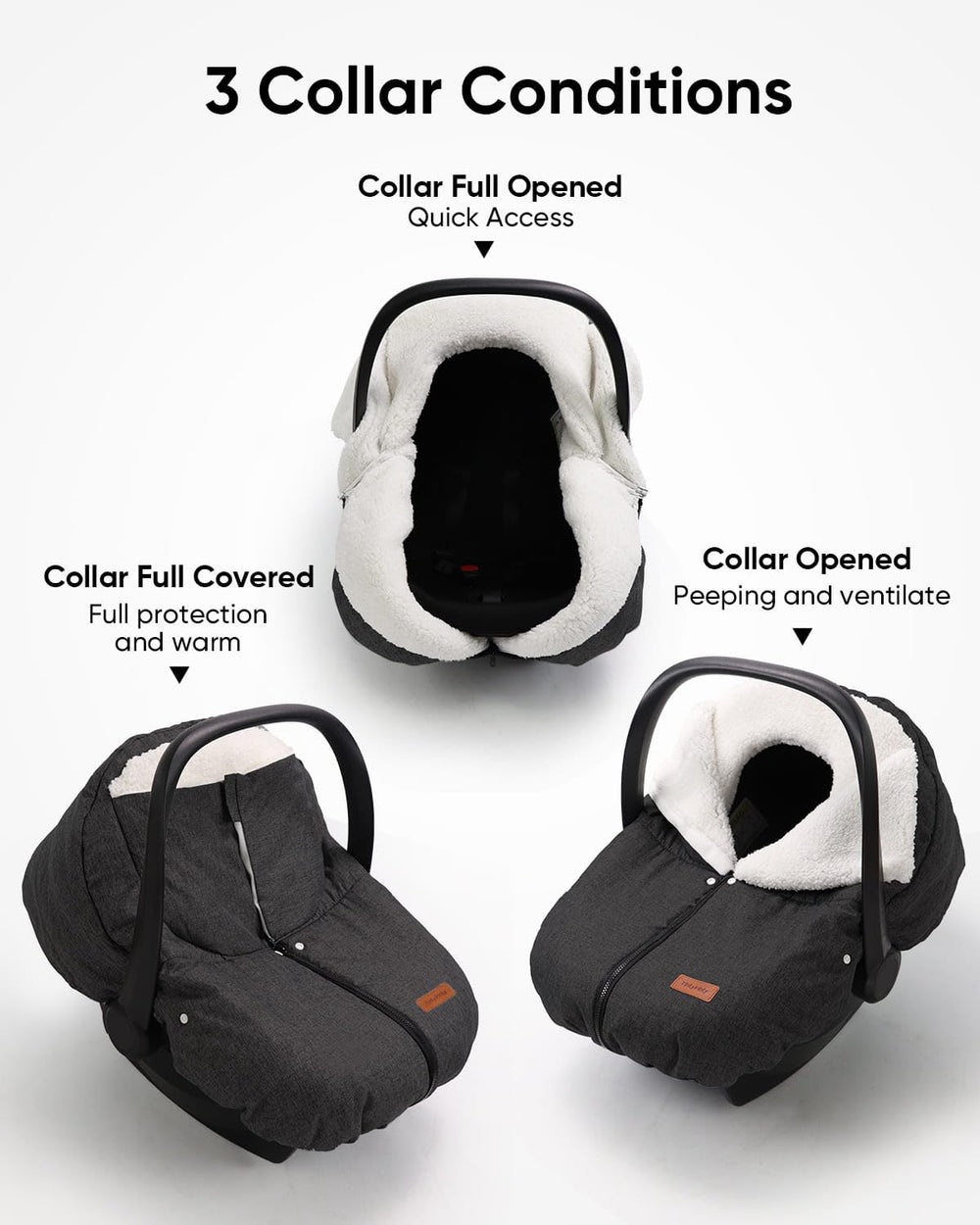 TinlyFinly waterproof fabric exterior shields against rain and snow during outings.