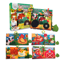 Tinsel Trends Farm Animal Busy Book cover with soft fabric and friendly farm motif.