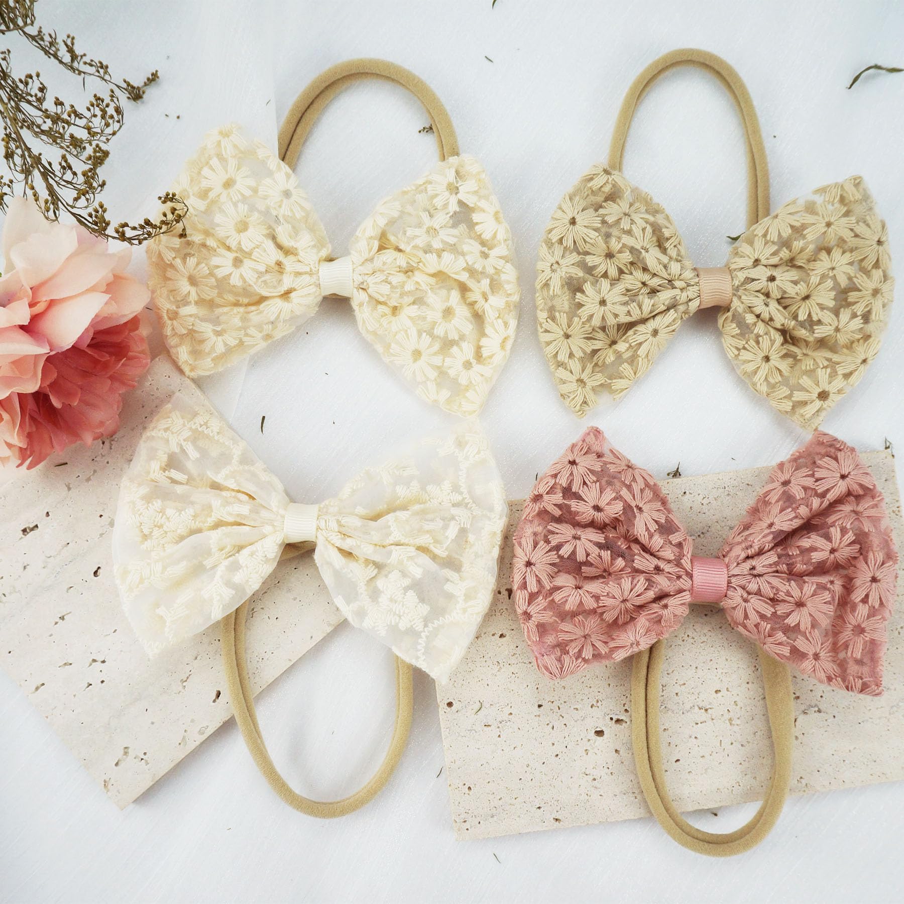 Tinsparkwin baby bow headband adjustable, one-size-fits-all comfort.