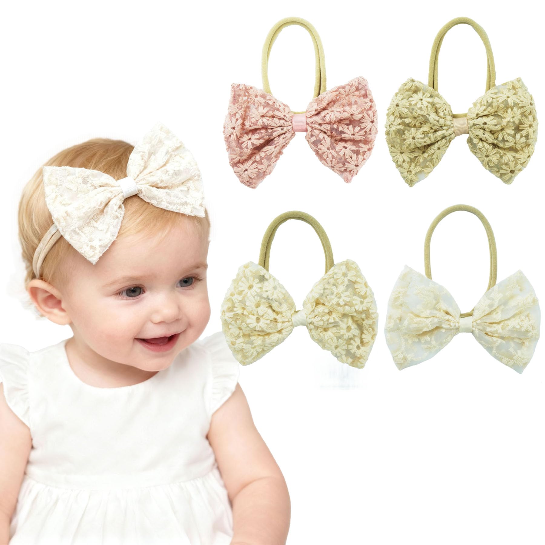 Tinsparkwin baby bow headband white, gentle on delicate skin for newborn photos.