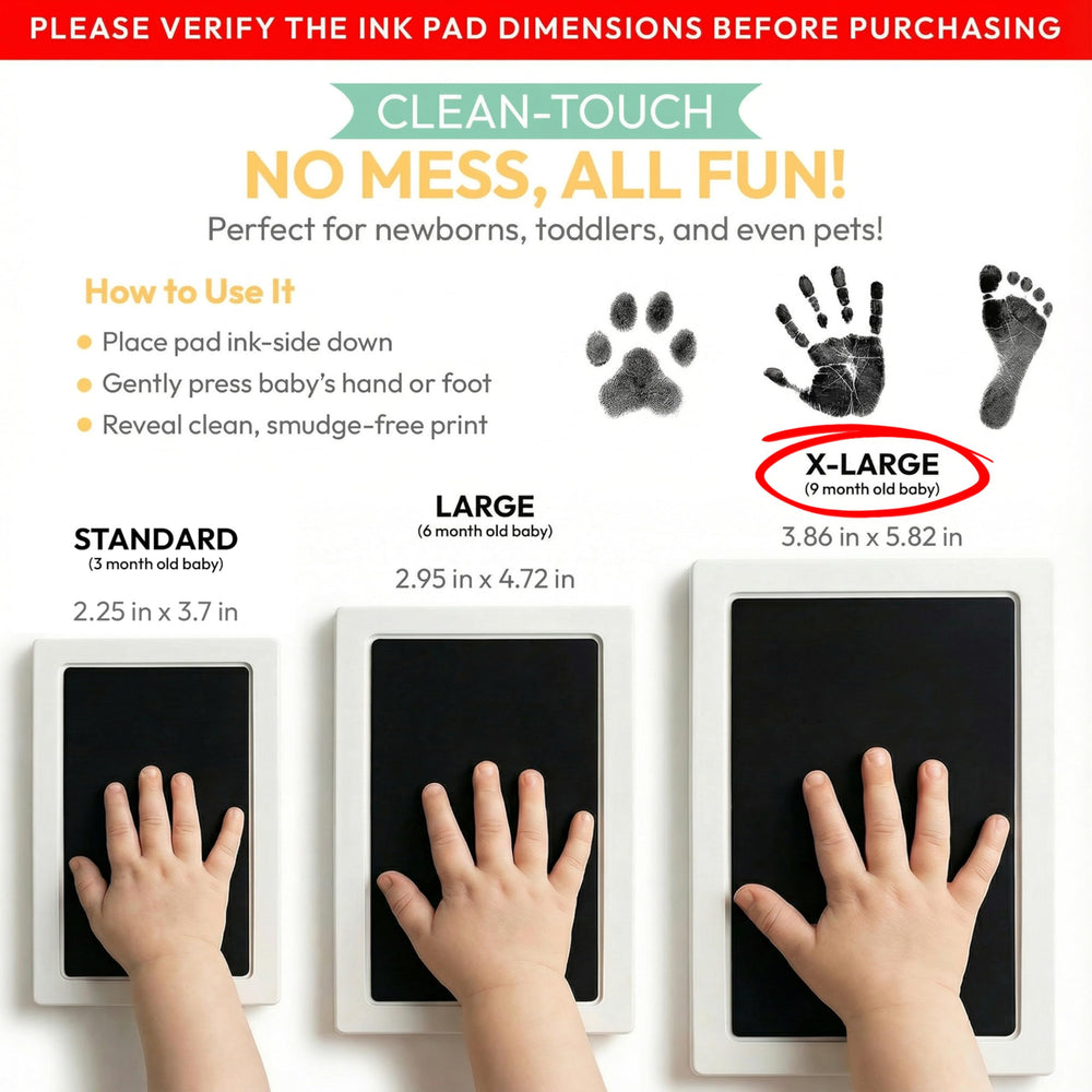 Tiny Gifts Clean Touch inkpad captures baby feet footprints without mess.