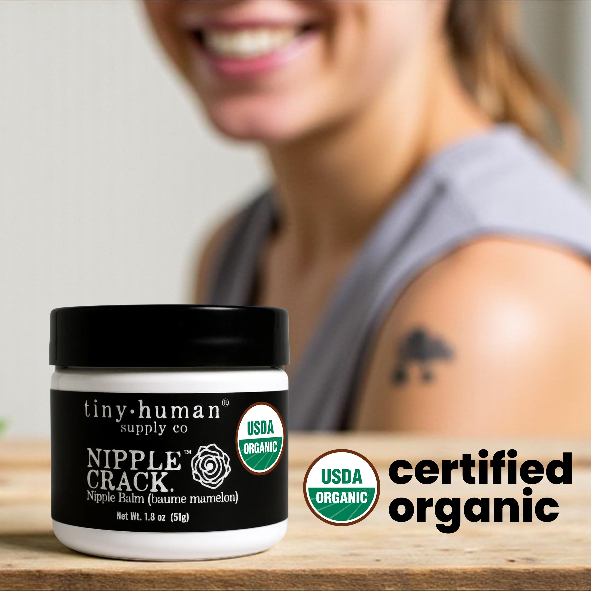 Made in USA badge featured on Tiny Human Supply Co packaging