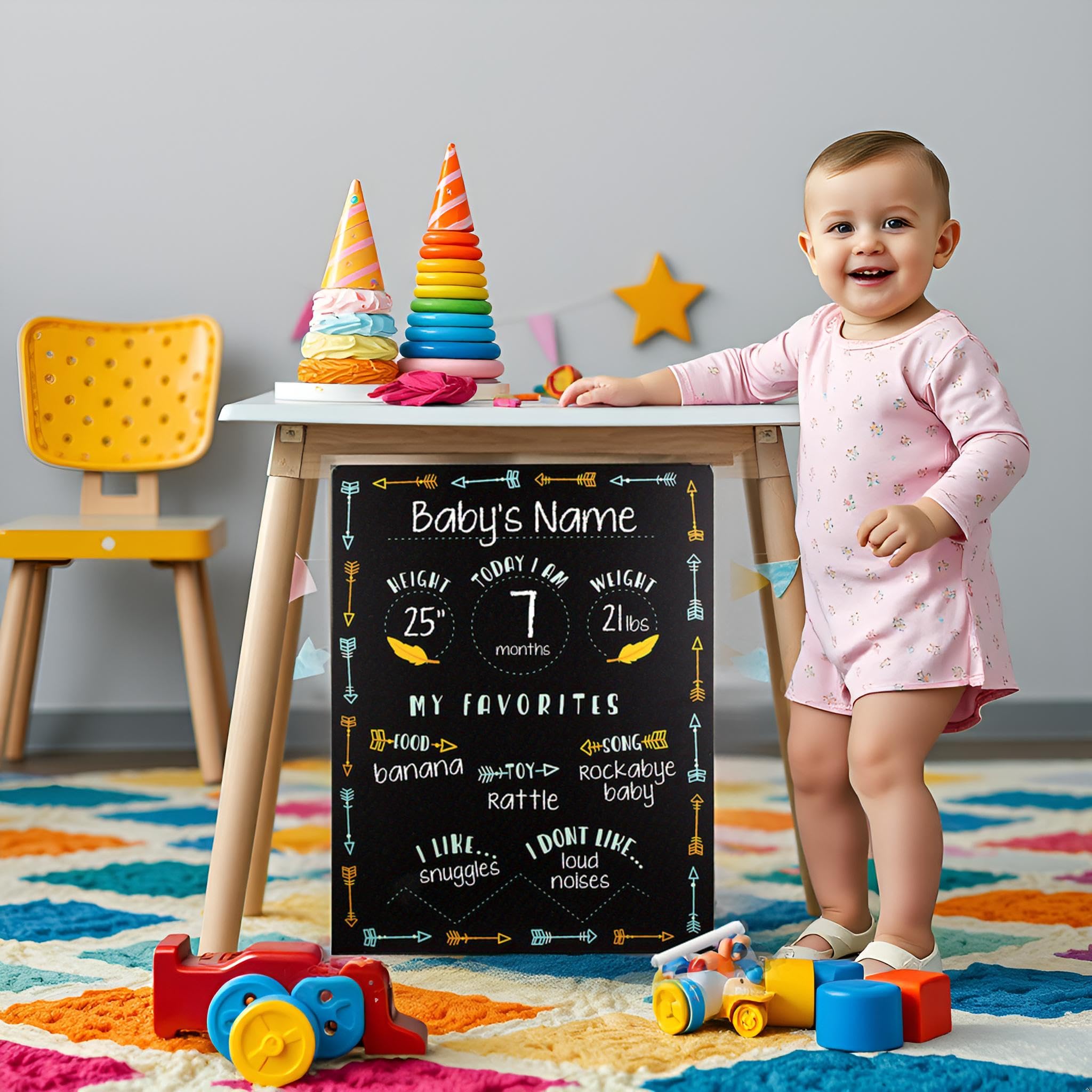 Dimensions 15.56 x 19.75 inches, durable milestone chalkboard