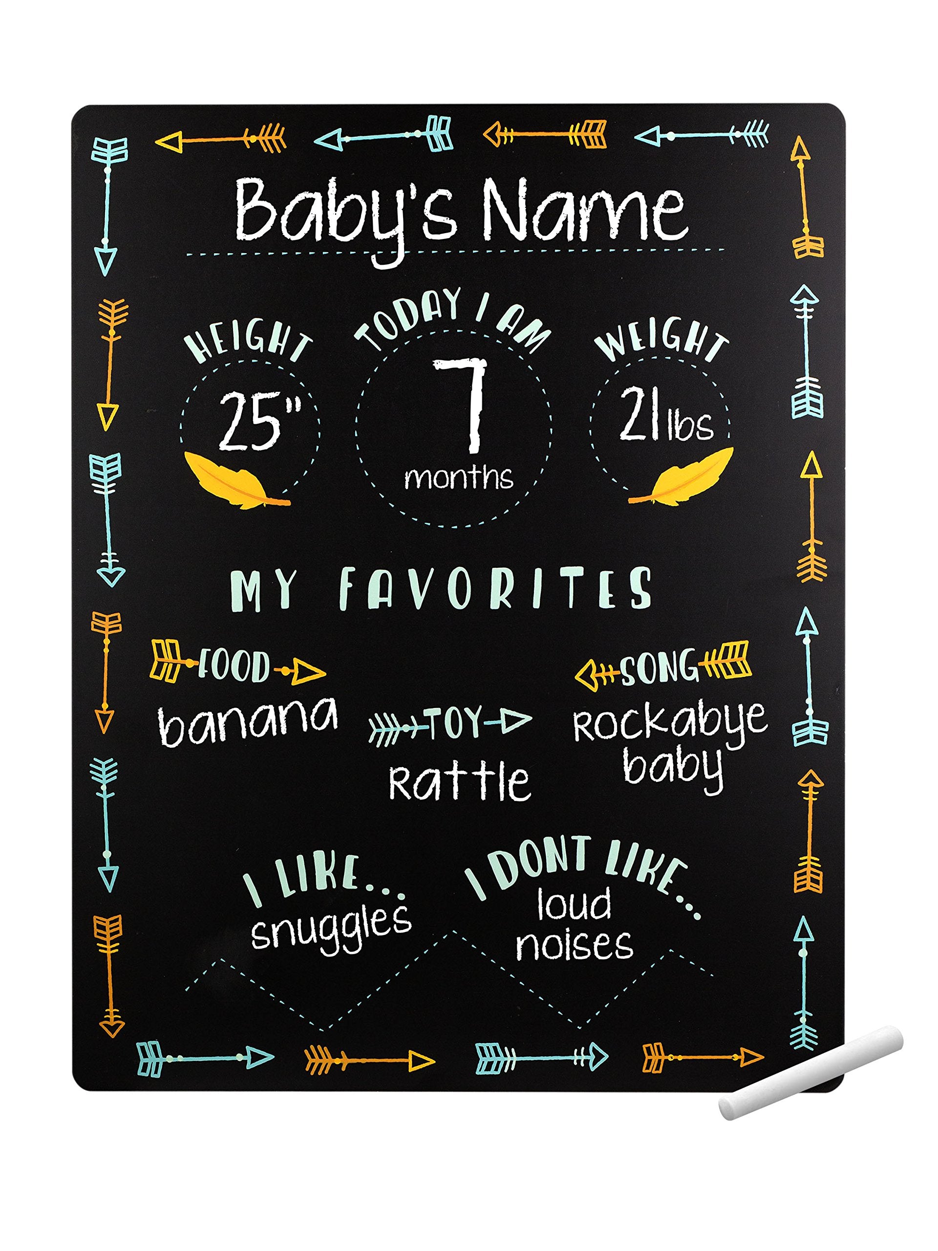 Tiny Idea's Arrows milestone chalkboard front view, ideal for monthly milestones