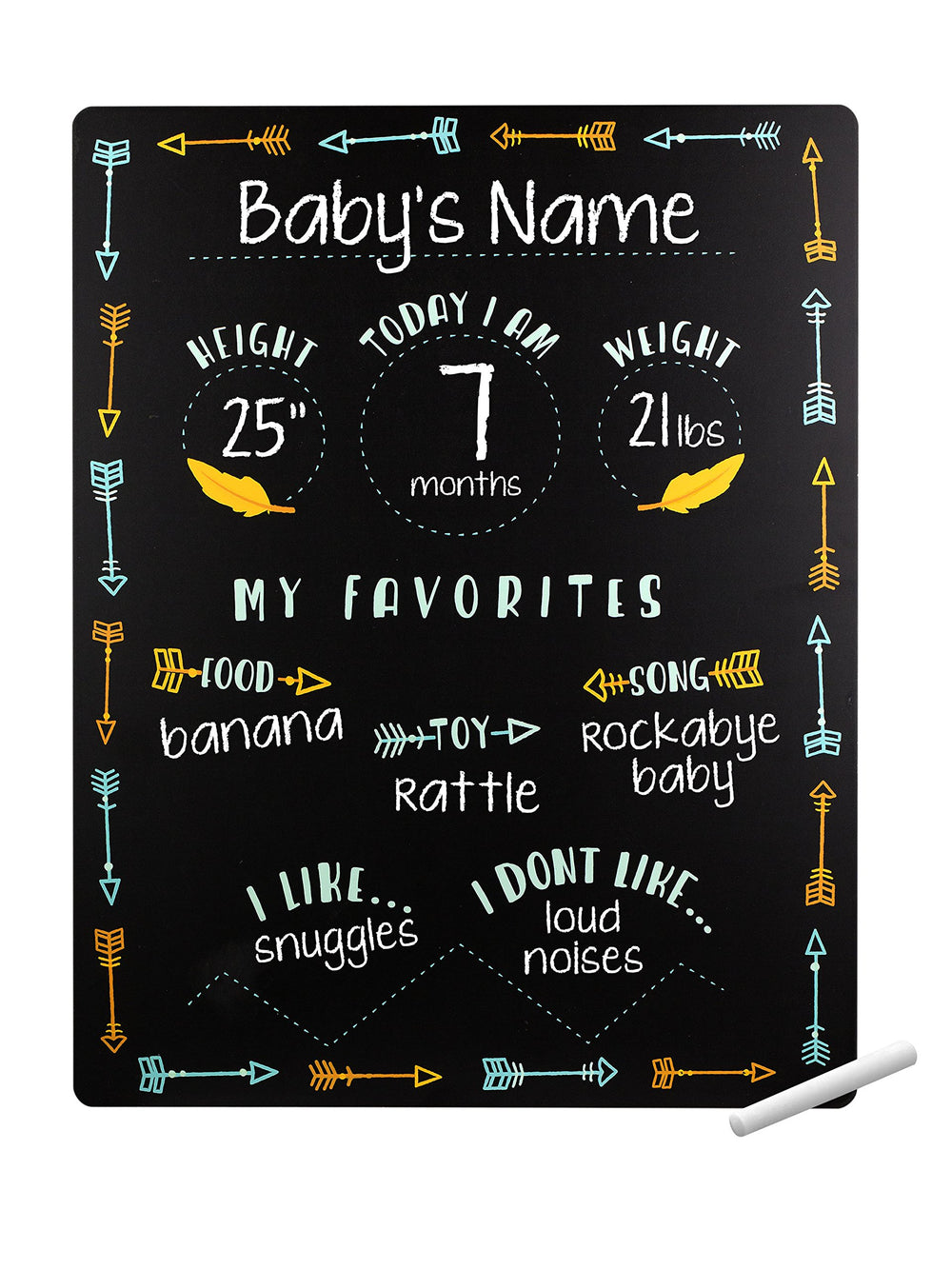 Tiny Idea's Arrows milestone chalkboard front view, ideal for monthly milestones