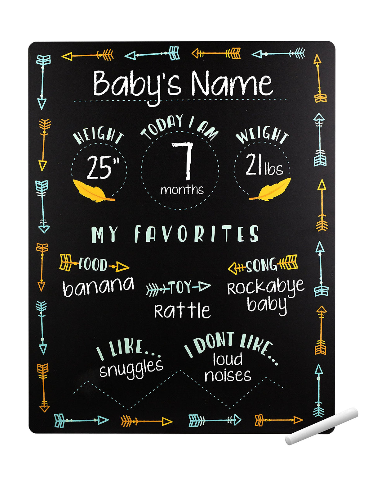 Tiny Idea's Arrows milestone chalkboard front view, ideal for monthly milestones