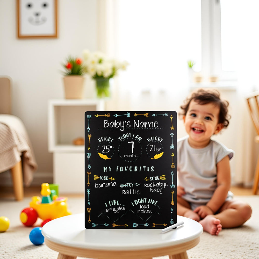 In-use Arrows chalkboard shot for memorable baby photos