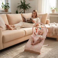 Tiny Marvels bouncer with 3-point harness enhances infant safety during play