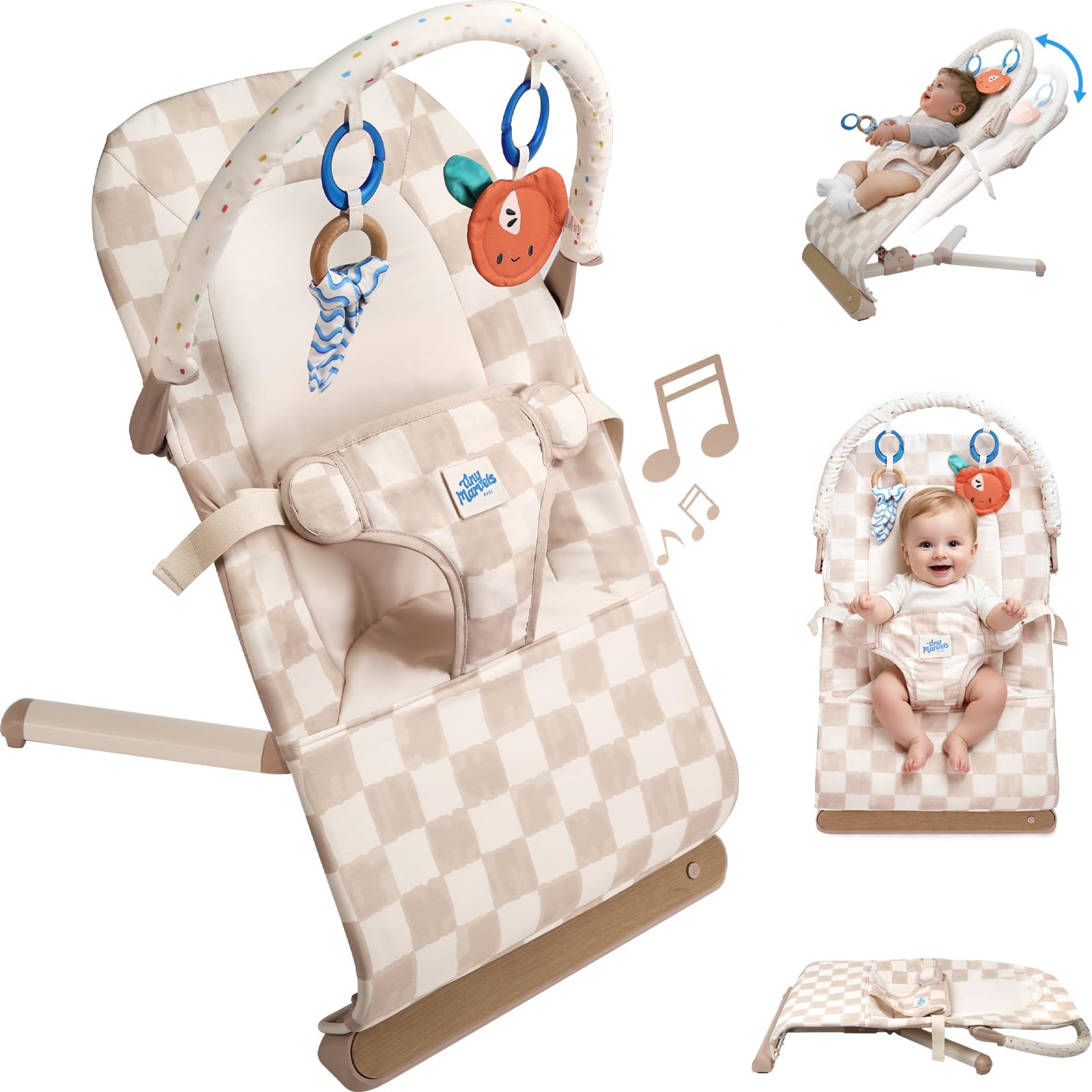 Tiny Marvels Baby Bouncer with 3-point harness for secure seating.