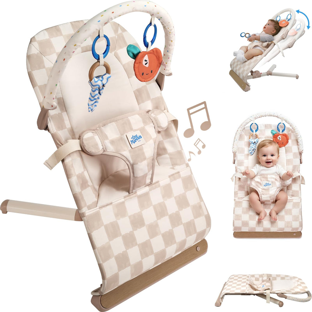 Tiny Marvels Baby Bouncer with 3-point harness for secure seating.