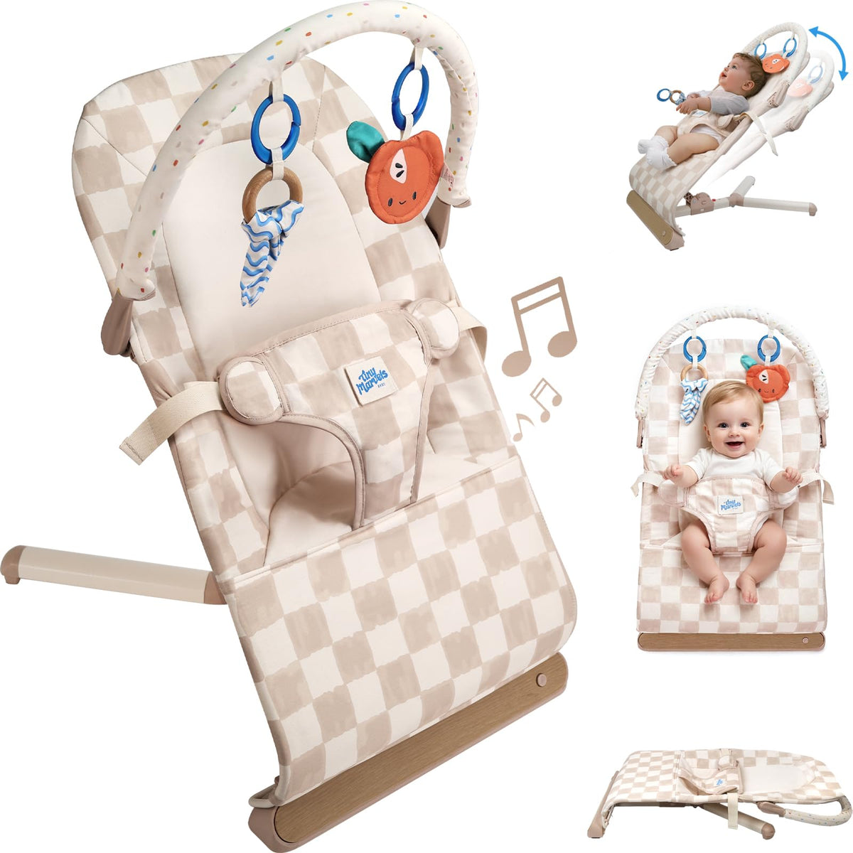 Tiny Marvels Baby Bouncer with 3-point harness for secure seating.