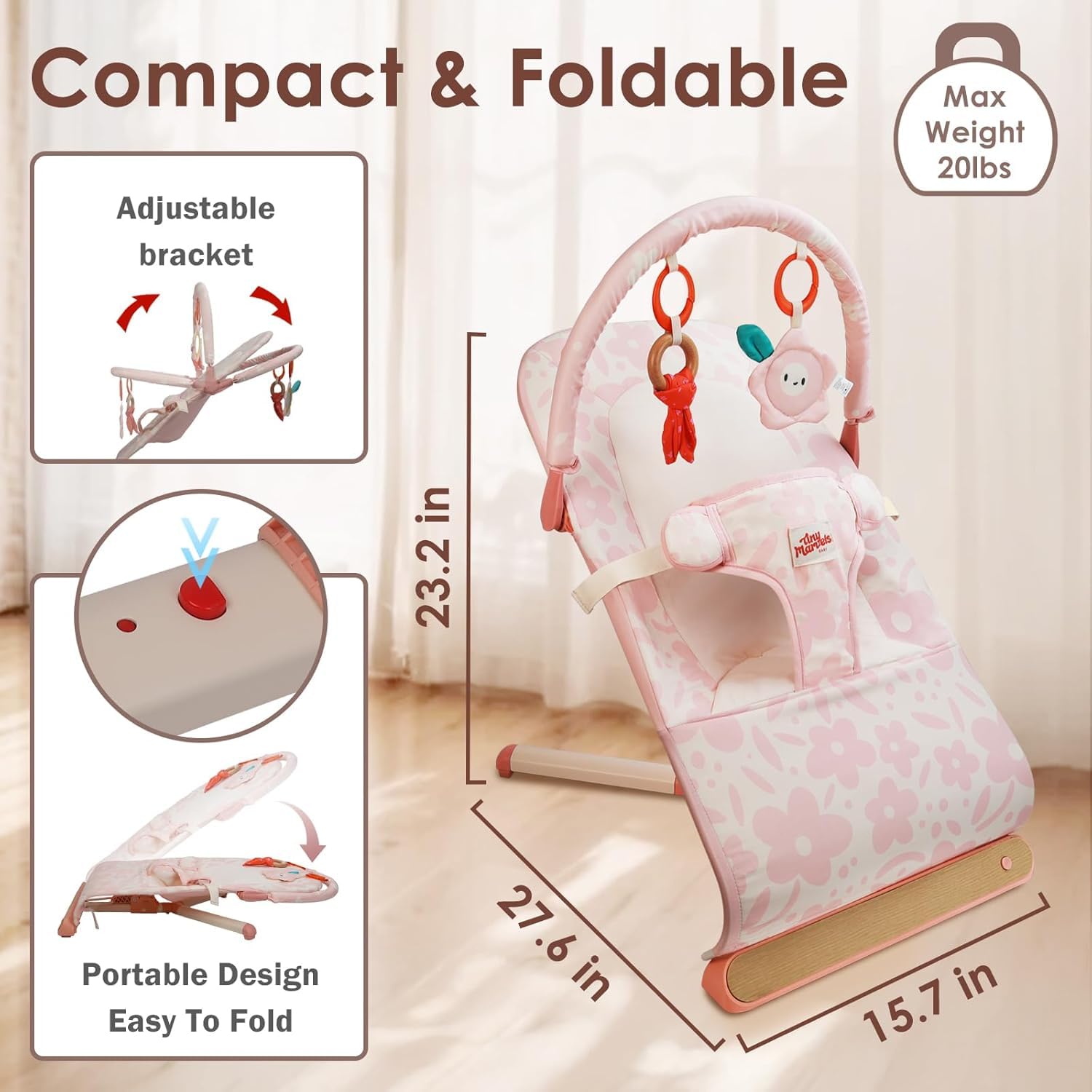 Tiny Marvels bouncer cover is breathable and machine washable for quick cleanup
