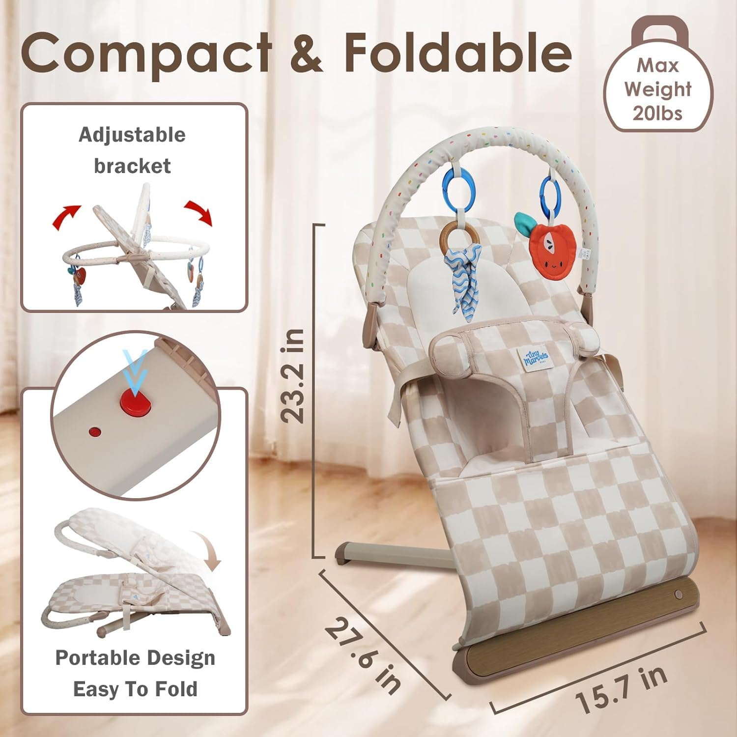 Built-in music to soothe baby during gentle bouncing.