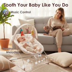 Tiny Marvels baby bouncer safety-harness ensures secure seating during use.