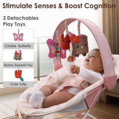 Tiny Marvels Baby Bouncer pink floral music function adds soothing melodies