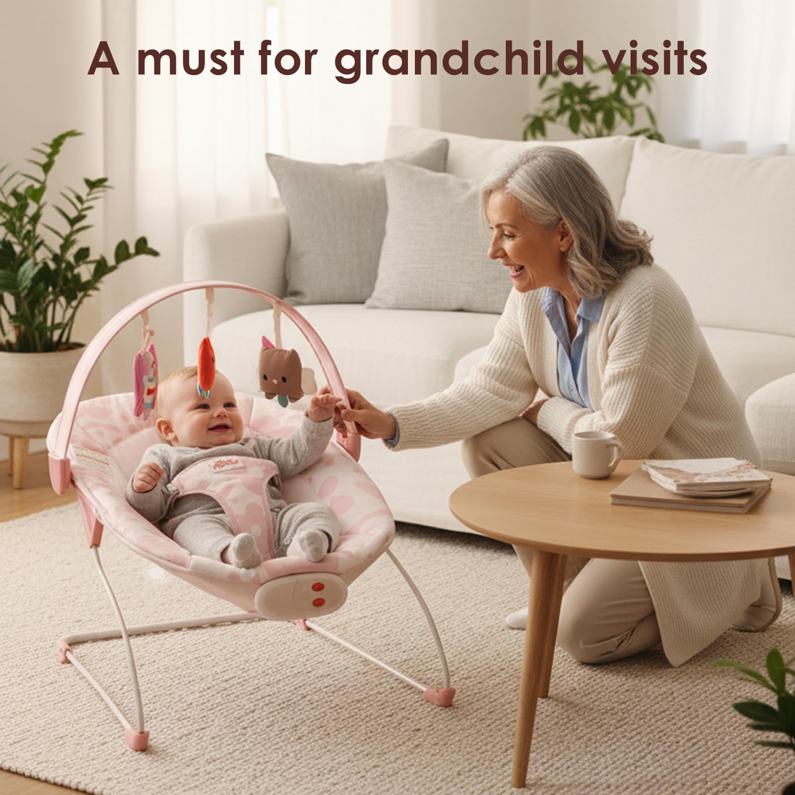 Tiny Marvels Baby Bouncer pink floral toy collection encourages sensory play