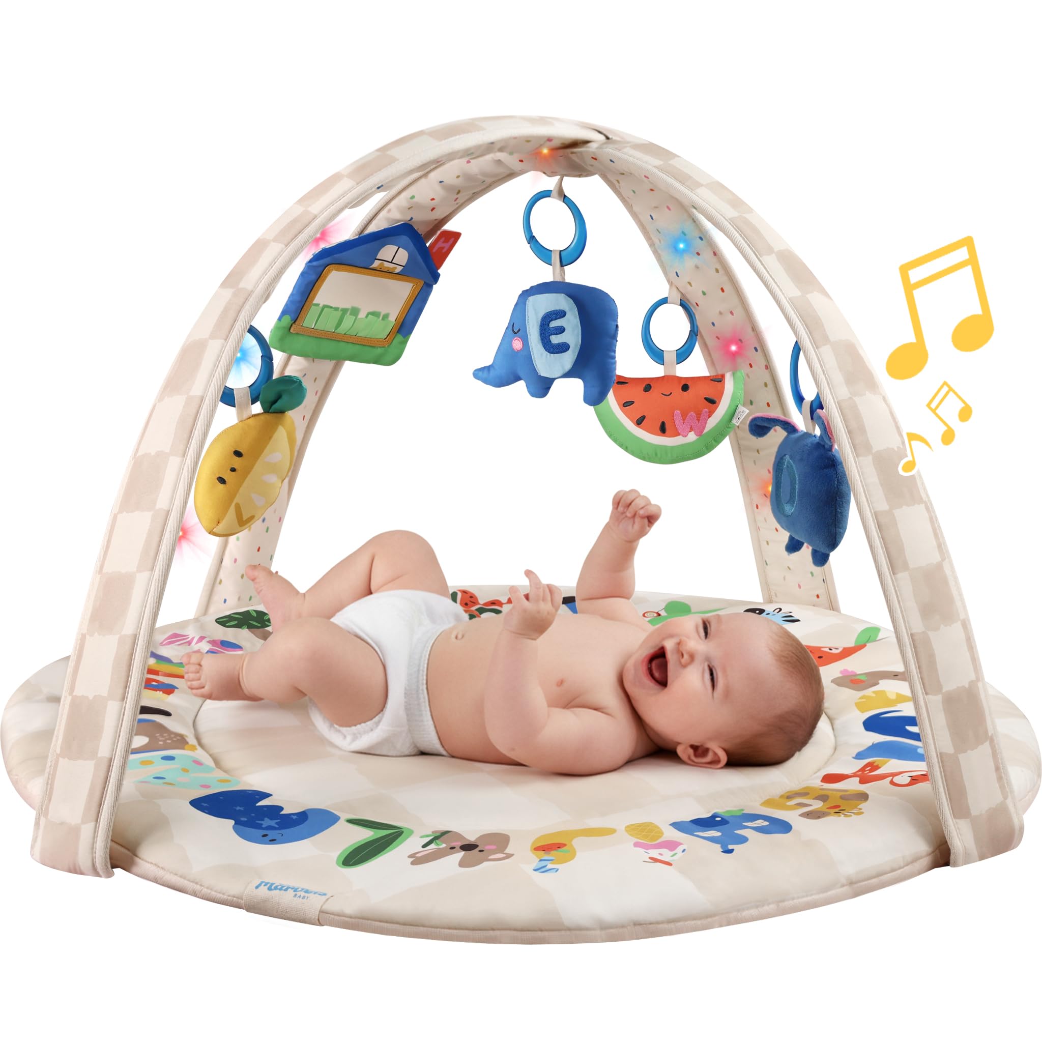 Tiny Marvels baby play gym arch with light-up feature supports early visual tracking