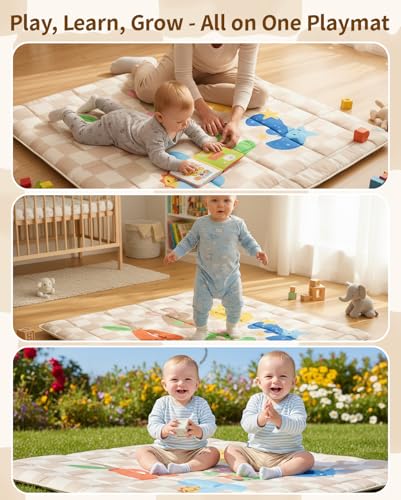 Tiny Marvels Baby Play Mat anti-slip bottom enhances safe crawling.