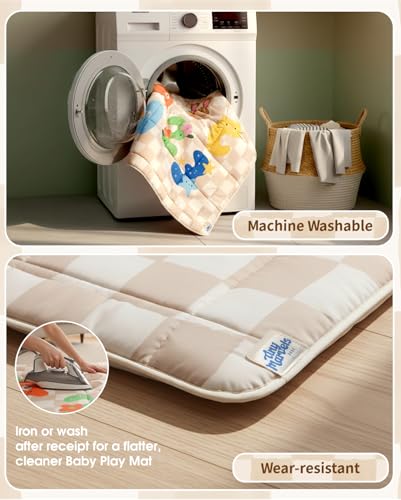 Tiny Marvels Baby Play Mat machine washable for quick cleaning.
