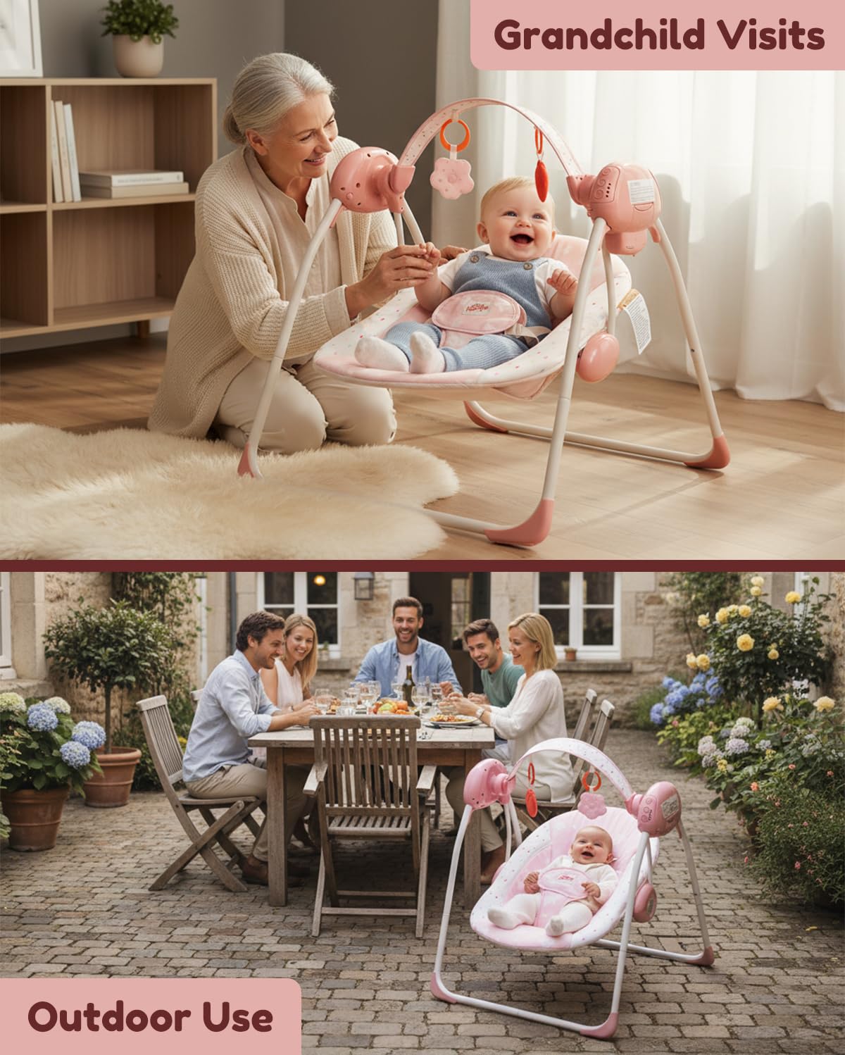 Tiny Marvels swing offers five speed settings for customized comfort.