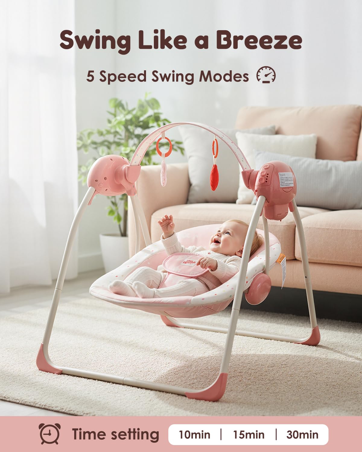 Tiny Marvels detachable toy bar provides engaging sensory play.